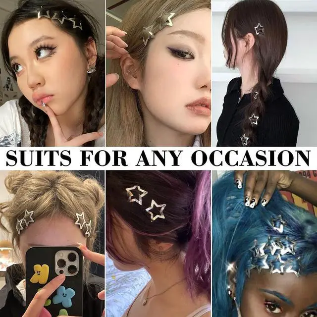 Alt view image 4 of 7 - 20 PCS 1.22" Star Hair Accessories - Non-Slip Metal Snap Clips and Barrettes for Girls & Women, Y2K Style