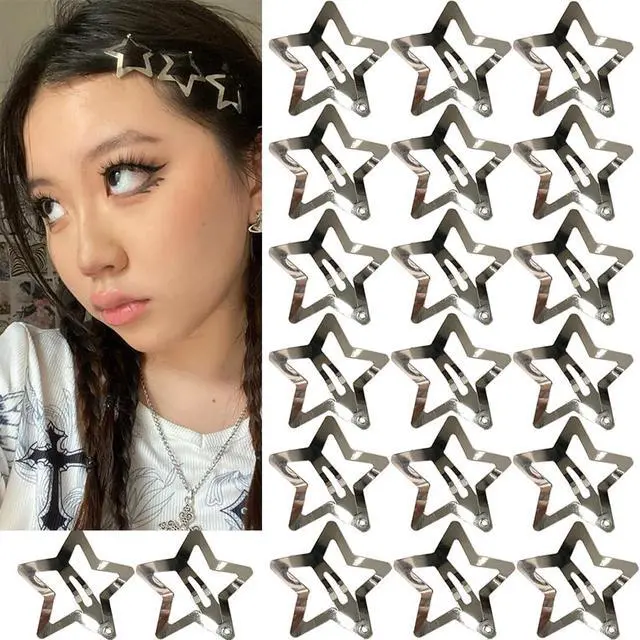 Main image of 20 PCS 1.22" Star Hair Accessories - Non-Slip Metal Snap Clips and Barrettes for Girls & Women, Y2K Style