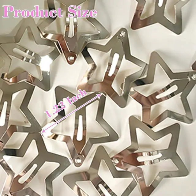 Alt view image 2 of 7 - 20 PCS 1.22" Star Hair Accessories - Non-Slip Metal Snap Clips and Barrettes for Girls & Women, Y2K Style
