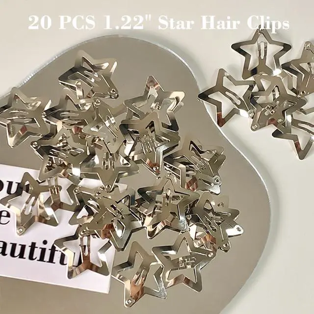 Alt view image 3 of 7 - 20 PCS 1.22" Star Hair Accessories - Non-Slip Metal Snap Clips and Barrettes for Girls & Women, Y2K Style