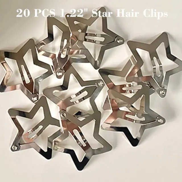 Alt view image 5 of 7 - 20 PCS 1.22" Star Hair Accessories - Non-Slip Metal Snap Clips and Barrettes for Girls & Women, Y2K Style
