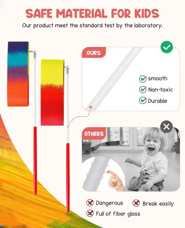 Alt view image 2 of 6 - 24 Pack Dance Ribbon Streamers,Rainbow Decorations,Goodie Bag Stuffers,Princess Party Favors,Encanto Rainbow Birthday Party Supplies,Classroom Gymnastics Wedding Ribbon