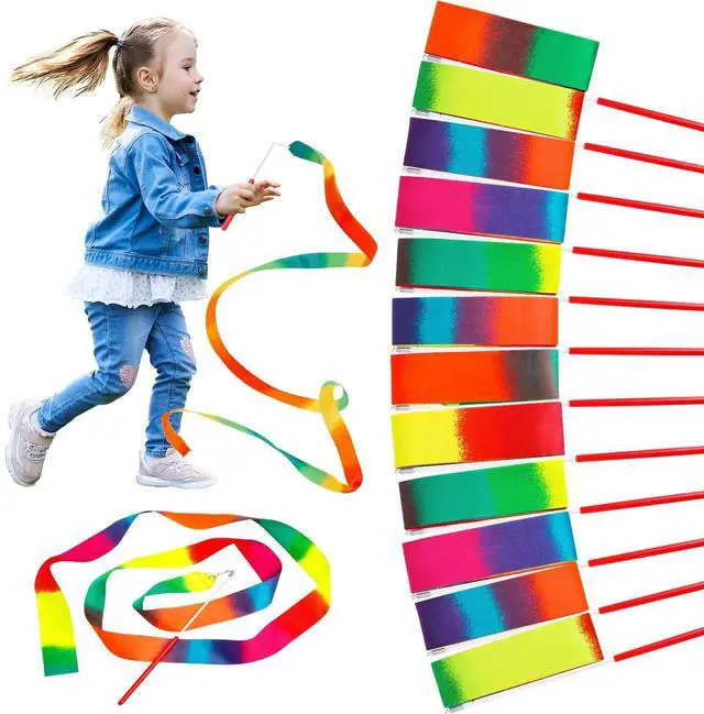 Main image of 24 Pack Dance Ribbon Streamers,Rainbow Decorations,Goodie Bag Stuffers,Princess Party Favors,Encanto Rainbow Birthday Party Supplies,Classroom Gymnastics Wedding Ribbon