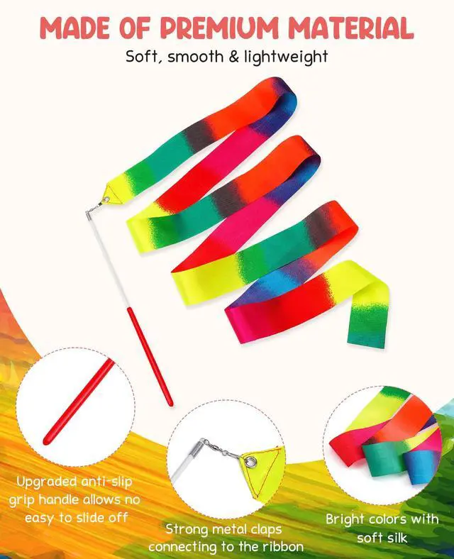 Alt view image 6 of 6 - 24 Pack Dance Ribbon Streamers,Rainbow Decorations,Goodie Bag Stuffers,Princess Party Favors,Encanto Rainbow Birthday Party Supplies,Classroom Gymnastics Wedding Ribbon