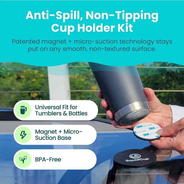 Alt view image 2 of 7 - Non-Tipping Kit | Magnetic & Suction Cup Base + Adhesive Disc for Cups, Bottles & Can Coolers (Fits 1230 oz) | Spill-Proof Drink Solution for Boats, Kayaks, SUPs, RVs & More