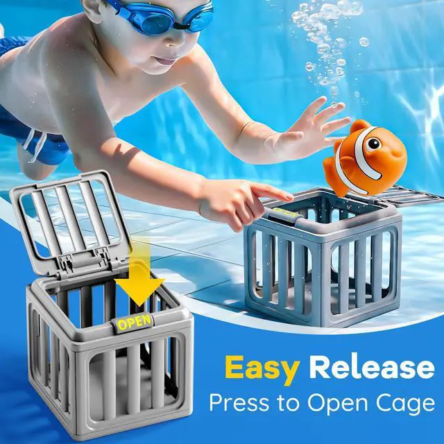 Alt view image 3 of 7 - Kids Pool Diving Toys, Water Swimming Dive Pool Game, Toddler Bath Toy Play Set W/ Fish Box Floating Animals, Fun Outdoor Beach Lake Swim Summer Party Gift 3 4 5 6 7 8 10 12 Year Old Boy Girl