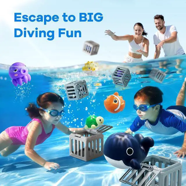 Alt view image 6 of 7 - Kids Pool Diving Toys, Water Swimming Dive Pool Game, Toddler Bath Toy Play Set W/ Fish Box Floating Animals, Fun Outdoor Beach Lake Swim Summer Party Gift 3 4 5 6 7 8 10 12 Year Old Boy Girl