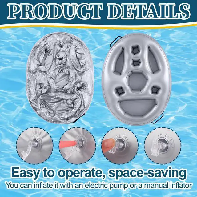 Alt view image 3 of 6 - 2 Pcs Inflatable Floating Drink and Snack Holder for Pool 26.4''x20'' Party Floating Tray with Cup Slots Storage Coolers Pockets Tray for Hot Tubs Beaches Lakes