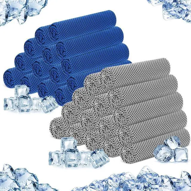 Main image of 30 Pack Cooling Towels, 40"x12" Ice Breathable Chilly Sweat Rag Microfiber Workout Rags for Gym Towels for Neck and Face for Yoga Golf Sport Running(Light Gray, Dark Blue)