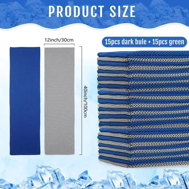 Alt view image 2 of 6 - 30 Pack Cooling Towels, 40"x12" Ice Breathable Chilly Sweat Rag Microfiber Workout Rags for Gym Towels for Neck and Face for Yoga Golf Sport Running(Light Gray, Dark Blue)