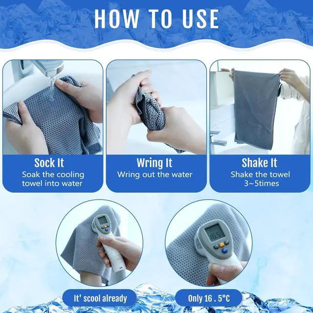 Alt view image 4 of 6 - 30 Pack Cooling Towels, 40"x12" Ice Breathable Chilly Sweat Rag Microfiber Workout Rags for Gym Towels for Neck and Face for Yoga Golf Sport Running(Light Gray, Dark Blue)
