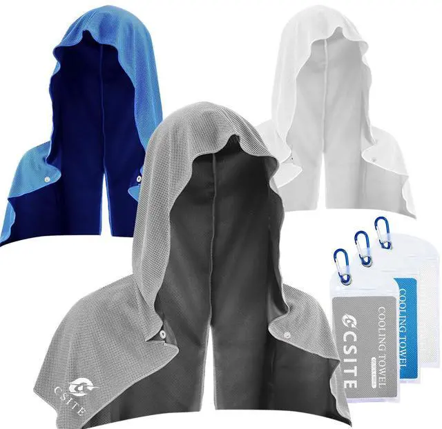Main image of 3 Pack Cooling Hoodie Towels for Neck and Face, UPF 50 Sun Protection & Instant Cooling, Ice Towels for Hot Weather, Soft Breathable Towel for Sport, Work Out, Gym, Camping & More Activities