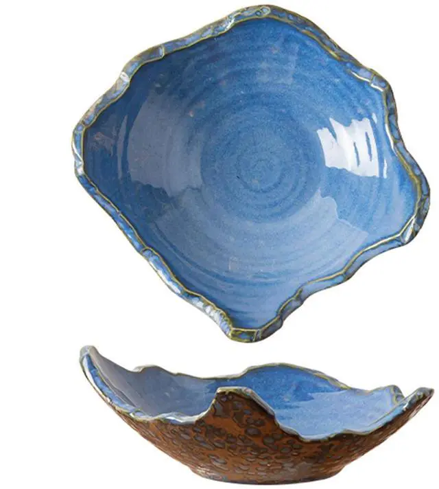 Main image of 8" Small Ceramic Decorative Bowl 1 Pice Irregular Rim Reactive Glaze Candy Bowl, Berry Bowl, Entryway Catchall, Japanese Style Fruit Dish for Tabletop or Home Decor (Blue)