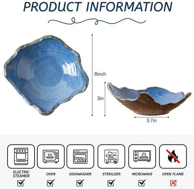 Alt view image 2 of 6 - 8" Small Ceramic Decorative Bowl 1 Pice Irregular Rim Reactive Glaze Candy Bowl, Berry Bowl, Entryway Catchall, Japanese Style Fruit Dish for Tabletop or Home Decor (Blue)