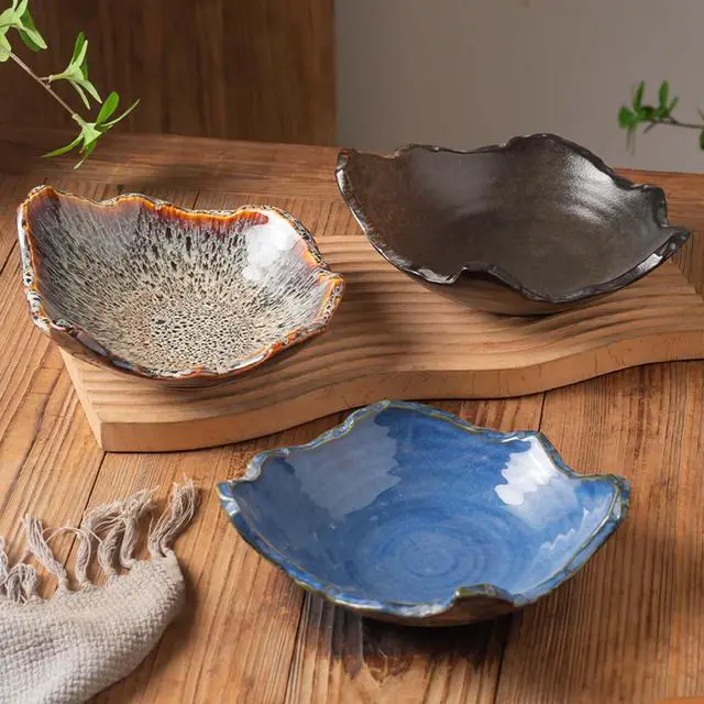 Alt view image 6 of 6 - 8" Small Ceramic Decorative Bowl 1 Pice Irregular Rim Reactive Glaze Candy Bowl, Berry Bowl, Entryway Catchall, Japanese Style Fruit Dish for Tabletop or Home Decor (Blue)