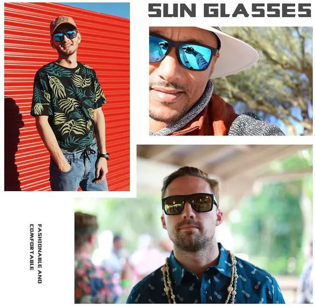 Alt view image 5 of 6 - Men's Driving Sports Polarized Sunglasses Square Wayfarer Fashion Glasses(MatteBlack/Grey)(3pack)