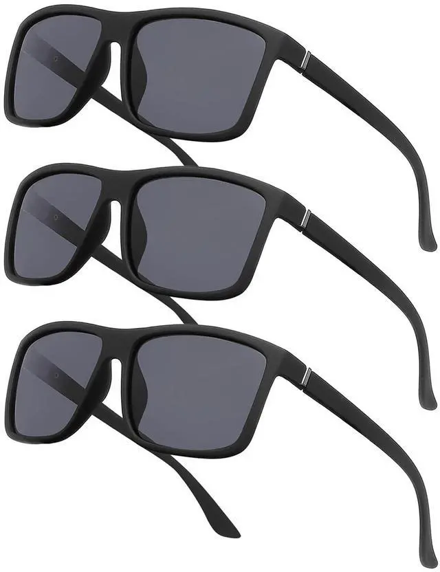 Main image of Men's Driving Sports Polarized Sunglasses Square Wayfarer Fashion Glasses(MatteBlack/Grey)(3pack)