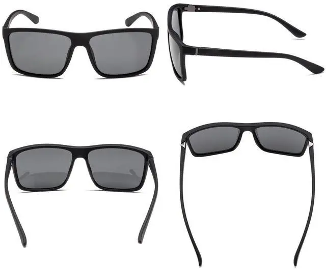 Alt view image 2 of 6 - Men's Driving Sports Polarized Sunglasses Square Wayfarer Fashion Glasses(MatteBlack/Grey)(3pack)