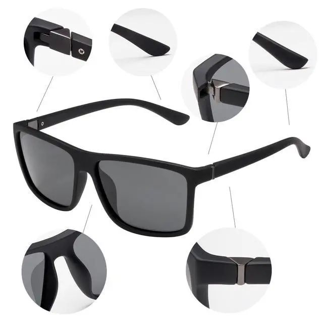 Alt view image 3 of 6 - Men's Driving Sports Polarized Sunglasses Square Wayfarer Fashion Glasses(MatteBlack/Grey)(3pack)