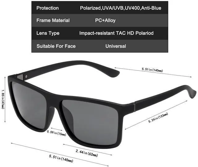 Alt view image 4 of 6 - Men's Driving Sports Polarized Sunglasses Square Wayfarer Fashion Glasses(MatteBlack/Grey)(3pack)
