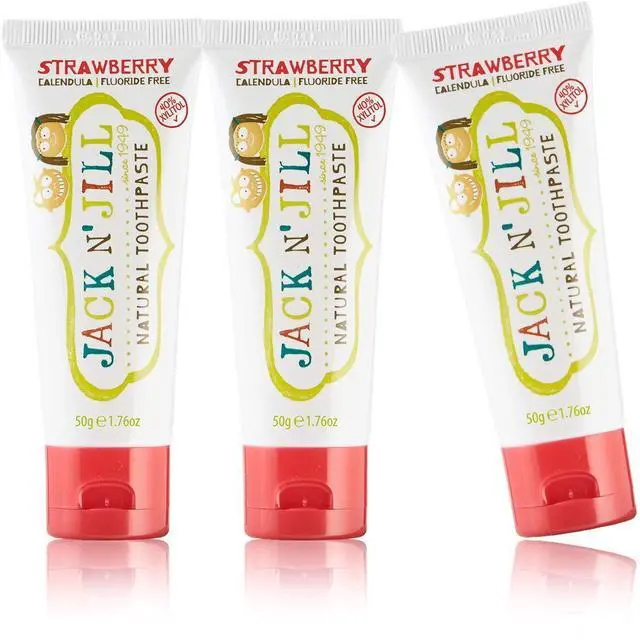Main image of Natural Children's Toothpaste, Organic Strawberry, Fluoride Free, SLS Free, Vegan, 1.76oz, 3-Pack