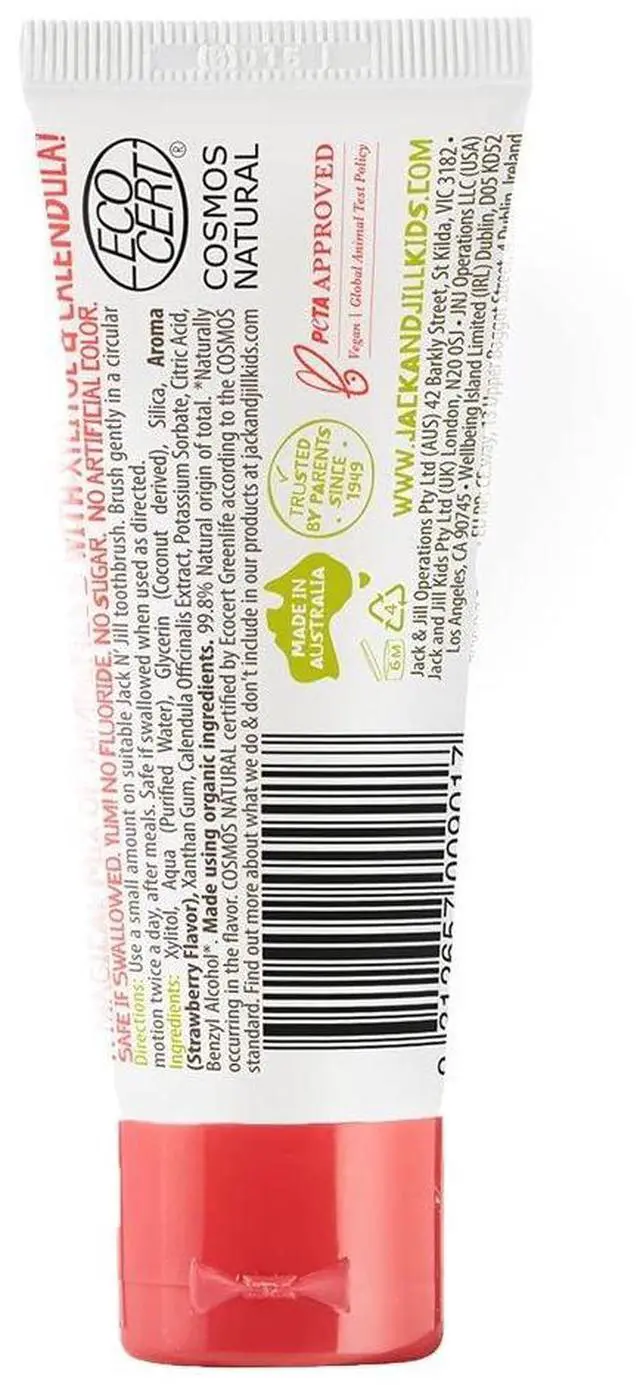 Alt view image 3 of 7 - Natural Children's Toothpaste, Organic Strawberry, Fluoride Free, SLS Free, Vegan, 1.76oz, 3-Pack