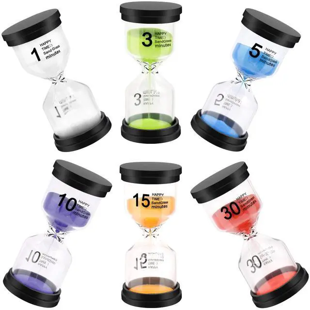 Main image of Sand Timer, Sand Timers Colorful 1/3/5/10/15/30 Minutes Sandglass Timer with Protective Cover for Classroom Home Office Cooking (Pack of 6) Multicolor