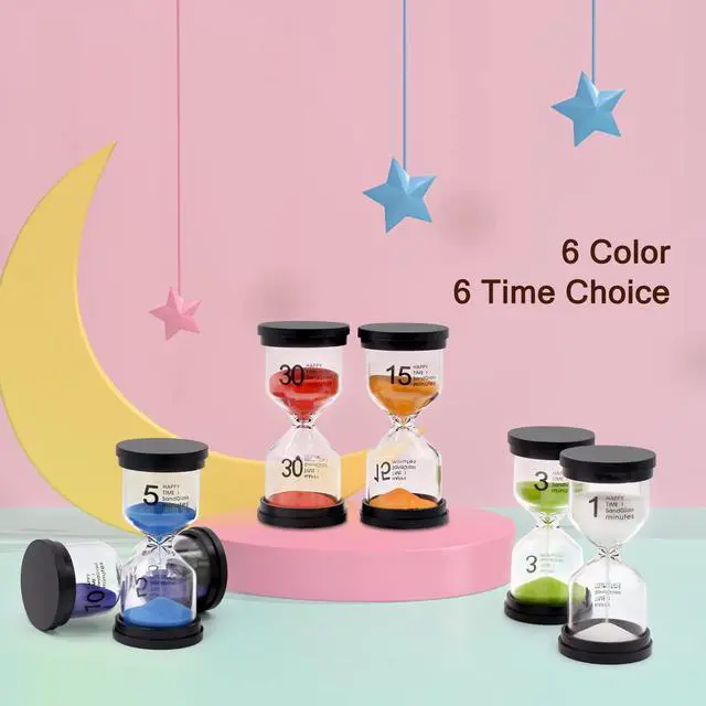 Alt view image 3 of 6 - Sand Timer, Sand Timers Colorful 1/3/5/10/15/30 Minutes Sandglass Timer with Protective Cover for Classroom Home Office Cooking (Pack of 6) Multicolor