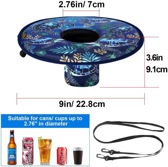 Alt view image 3 of 7 - Floating Drink Holder for Pool Neoprene Drink Floaties for Pool Cup Floats for Beverage Cans/Cups/Bottles, Thickened Floating Cup Holder - 2 Pack (Turtles)