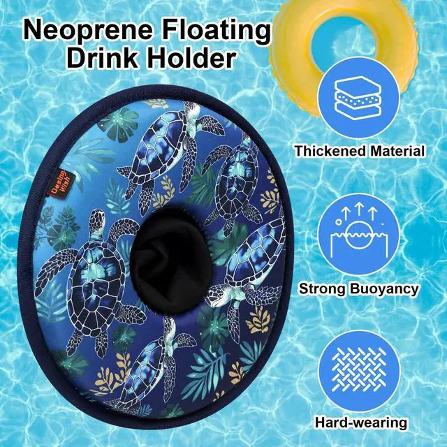 Alt view image 5 of 7 - Floating Drink Holder for Pool Neoprene Drink Floaties for Pool Cup Floats for Beverage Cans/Cups/Bottles, Thickened Floating Cup Holder - 2 Pack (Turtles)