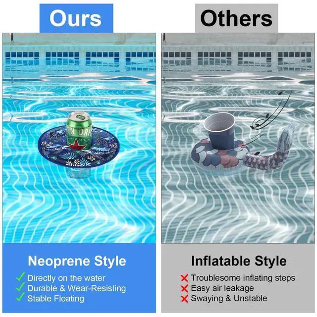 Alt view image 6 of 7 - Floating Drink Holder for Pool Neoprene Drink Floaties for Pool Cup Floats for Beverage Cans/Cups/Bottles, Thickened Floating Cup Holder - 2 Pack (Turtles)