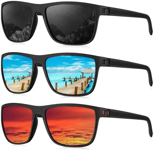 Main image of Polarized Sunglasses Men, Lightweight Mens Sunglasses Polarized UV Protection Driving Fishing Golf (Black/Ice Blue/Red)