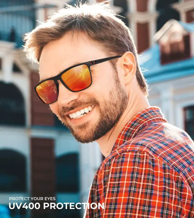 Alt view image 3 of 7 - Polarized Sunglasses Men, Lightweight Mens Sunglasses Polarized UV Protection Driving Fishing Golf (Black/Ice Blue/Red)