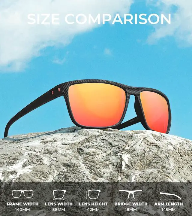 Alt view image 4 of 7 - Polarized Sunglasses Men, Lightweight Mens Sunglasses Polarized UV Protection Driving Fishing Golf (Black/Ice Blue/Red)