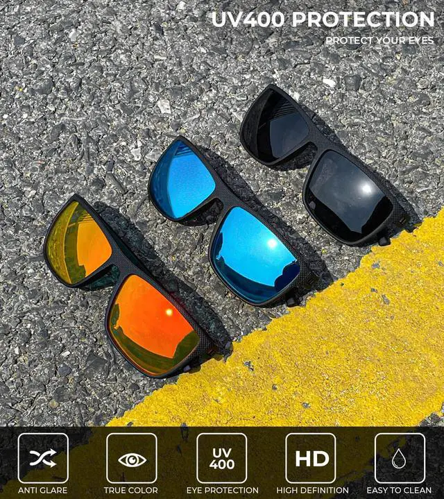 Alt view image 6 of 7 - Polarized Sunglasses Men, Lightweight Mens Sunglasses Polarized UV Protection Driving Fishing Golf (Black/Ice Blue/Red)