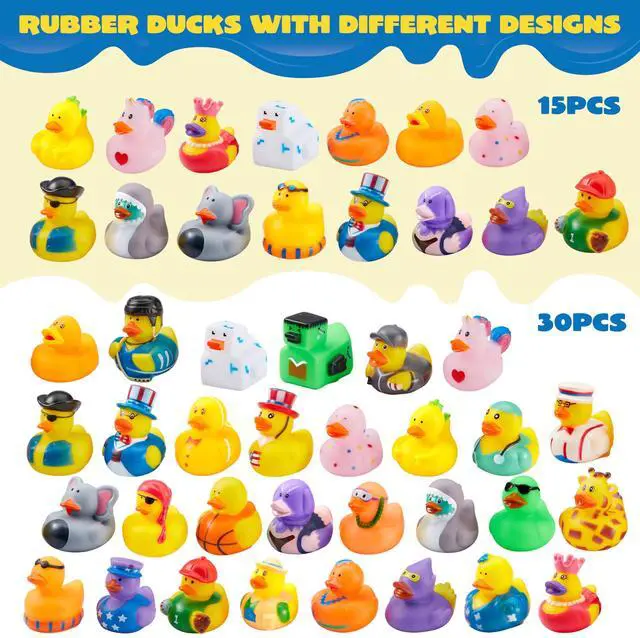 Alt view image 2 of 7 - 30 Pcs Rubber Ducks, Random Assortment Ducks Bulk with Mesh Carry Bag, Mini Rubber Duckies for Baby Bath Toys, Kids Toddler Summer Pool Toys Birthday Gifts Party Favors