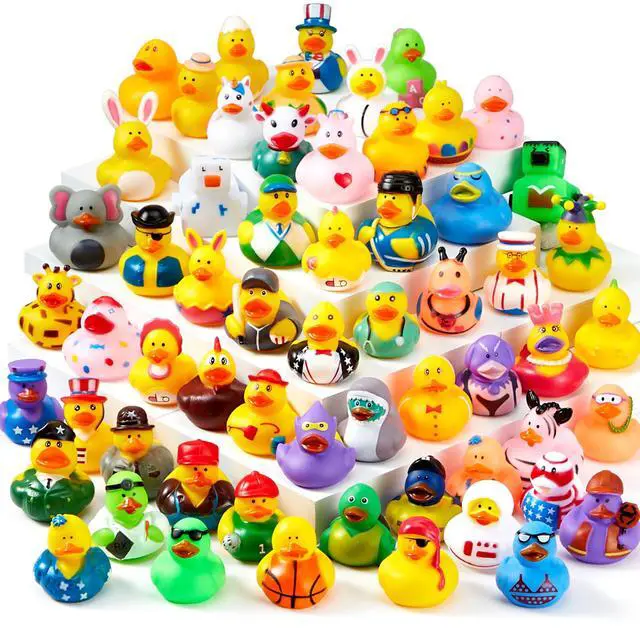 Main image of 30 Pcs Rubber Ducks, Random Assortment Ducks Bulk with Mesh Carry Bag, Mini Rubber Duckies for Baby Bath Toys, Kids Toddler Summer Pool Toys Birthday Gifts Party Favors