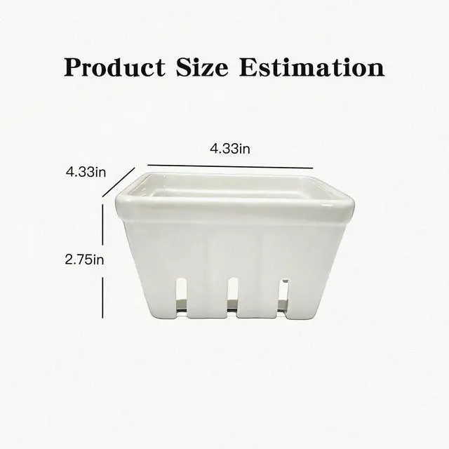 Alt view image 2 of 6 - Set of 2 Ceramic Berry Basket, Square Ceramic Fruit Bowl with Holes, Glass Fruit Bowl Alternative for Kitchen Counter,Ideal for Strawberry Grape Cherry Gray-White,4 Inch