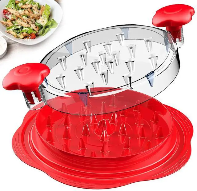 Main image of Chicken Shredder Tool Twist Large Chicken Breast Shredder with Brush&Fork, Visible Meat Shredder Machine, Anti-Slip Strip, Ergonomic Handle, BPA Free, Suitable for Pork Beef Chicken(Red)