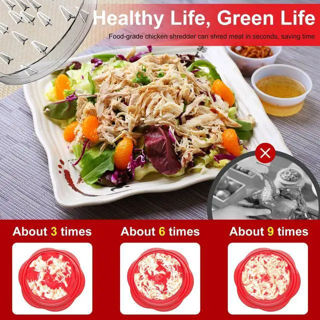 Alt view image 2 of 7 - Chicken Shredder Tool Twist Large Chicken Breast Shredder with Brush&Fork, Visible Meat Shredder Machine, Anti-Slip Strip, Ergonomic Handle, BPA Free, Suitable for Pork Beef Chicken(Red)