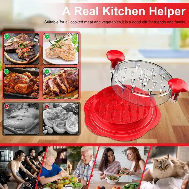 Alt view image 6 of 7 - Chicken Shredder Tool Twist Large Chicken Breast Shredder with Brush&Fork, Visible Meat Shredder Machine, Anti-Slip Strip, Ergonomic Handle, BPA Free, Suitable for Pork Beef Chicken(Red)
