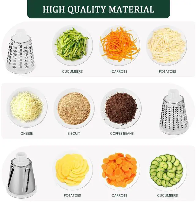 Alt view image 5 of 6 - Rotary Cheese Grater, Hand Crank Cheese Shredder, Vegetable Slicer for Kitchen, Non-slip Suction Base and 3 Interchangeable Blades for Potatoes Zucchini Nuts Chocolate Fruits, WhiteBlue