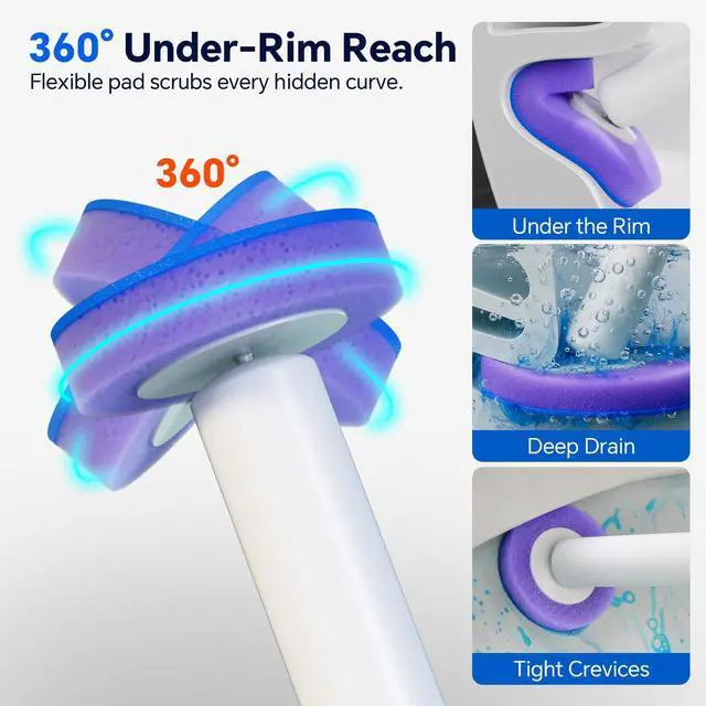 Alt view image 5 of 7 - Disposable Toilet Brush, Hands-Free Toilet Bowl Scrubber for Bathroom Cleaning Featuring 2 Wands, 28 Rainbow Refills and Floor Standing Caddy