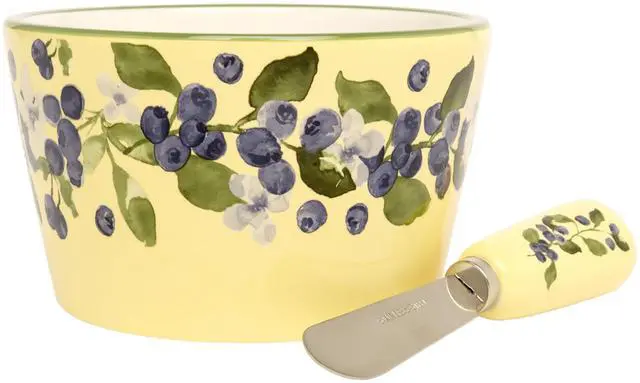 Main image of Small Ceramic Dip Bowl and Spreader Serving Set, 14 Ounces, Blueberry