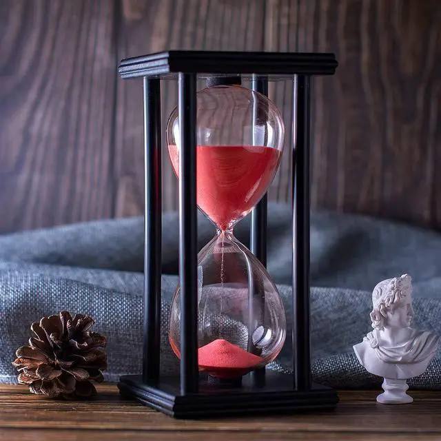 Main image of Hourglass Timer with Red Sand, 60 Minute Wooden Frame Sand Timer, Creative Handcraft Decoration
