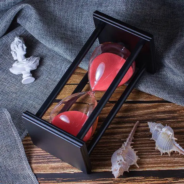 Alt view image 3 of 5 - Hourglass Timer with Red Sand, 60 Minute Wooden Frame Sand Timer, Creative Handcraft Decoration
