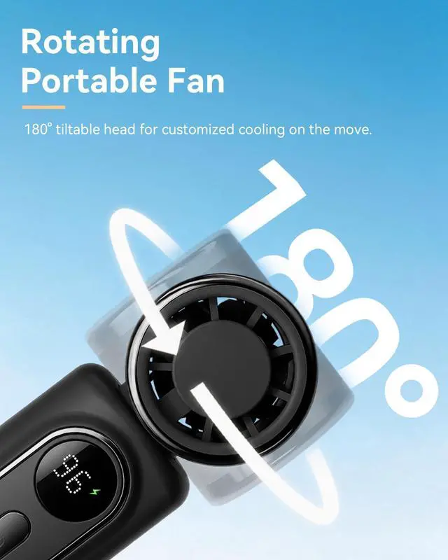 Alt view image 4 of 7 - Mini Clip on Fan Handheld, 3000mAh Rechargeable Portable Fan with LED Display, 3-in-1 Personal Cooling Fan, 5 Speeds Quiet USB C Fan for Stroller Desk Travel Camping Office for Women Men Kids, Black
