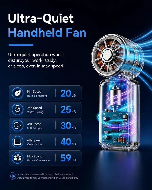 Alt view image 6 of 7 - Mini Clip on Fan Handheld, 3000mAh Rechargeable Portable Fan with LED Display, 3-in-1 Personal Cooling Fan, 5 Speeds Quiet USB C Fan for Stroller Desk Travel Camping Office for Women Men Kids, Black
