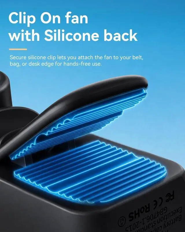 Alt view image 5 of 7 - Mini Clip on Fan Handheld, 3000mAh Rechargeable Portable Fan with LED Display, 3-in-1 Personal Cooling Fan, 5 Speeds Quiet USB C Fan for Stroller Desk Travel Camping Office for Women Men Kids, Black
