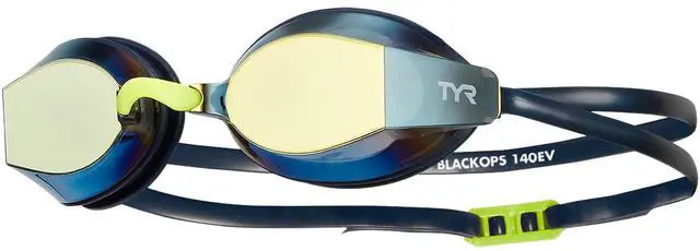 Main image of Blackops 140 EV Racing Goggles Mirrored Swim Goggles for Men & Women, Anti-Fog, UV Protection, Low Profile Competitive Swimming (Gold/Navy)